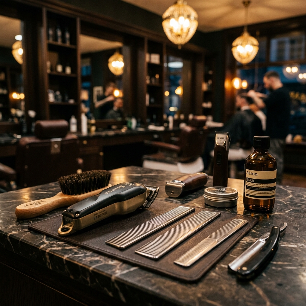 Intérieur salon de coiffure vintage et fauteuil en cuir